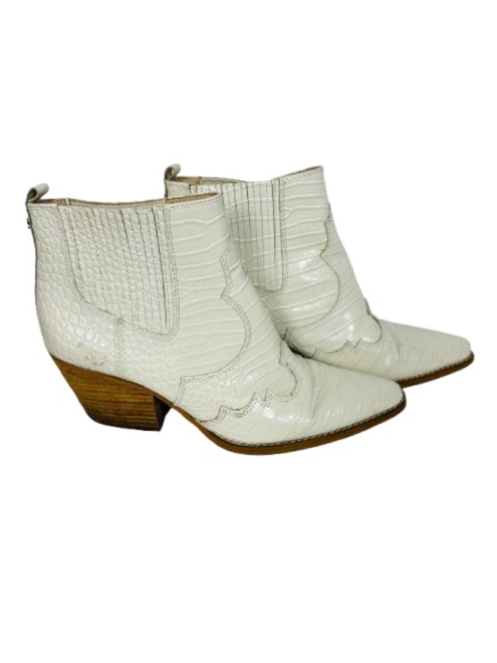 Sam Edelman White Faux-Crocodile Western Ankle Boots